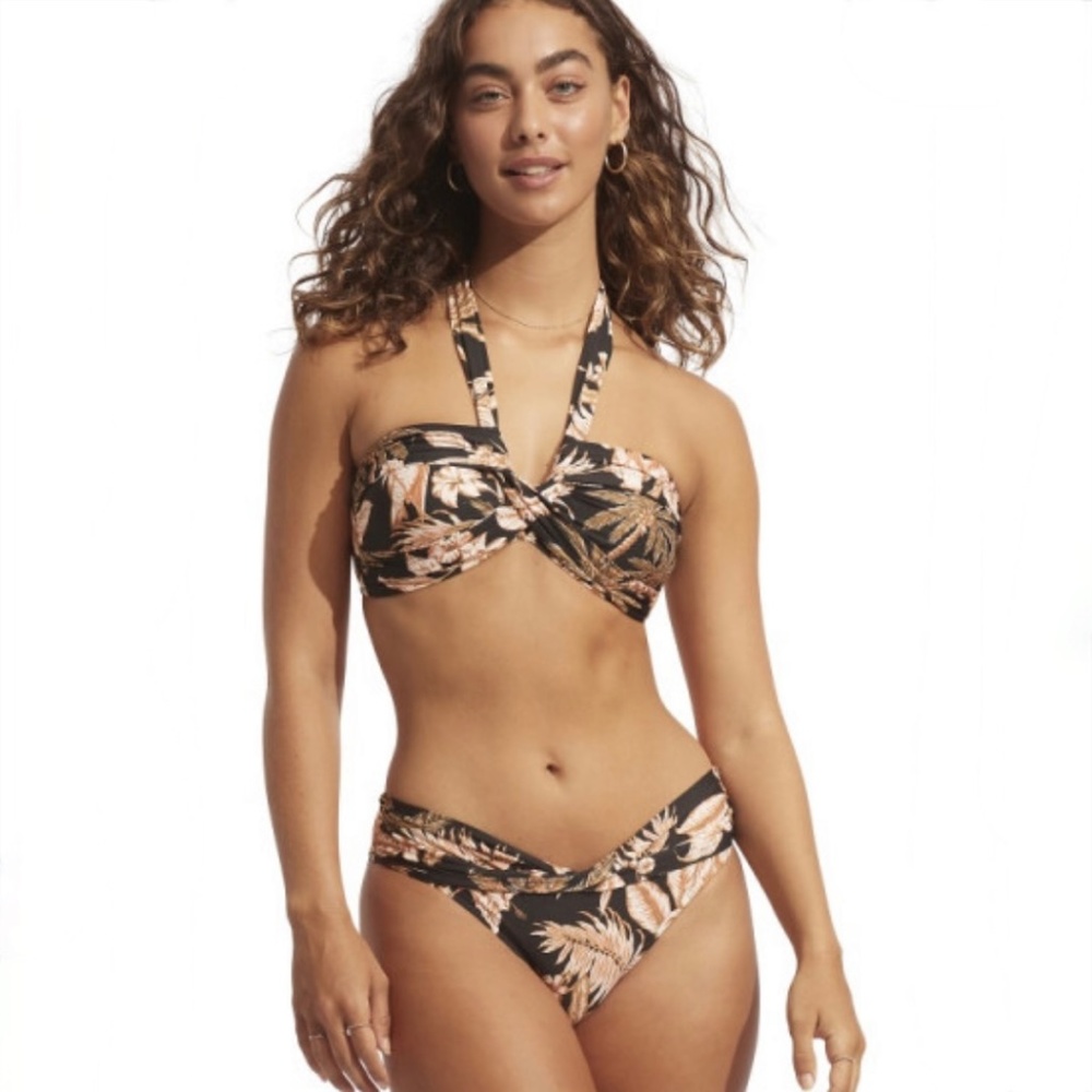 SEAFOLLY Castaway Halter Bikini Top US12 & medium sized US6 Twist-Band Hipster
